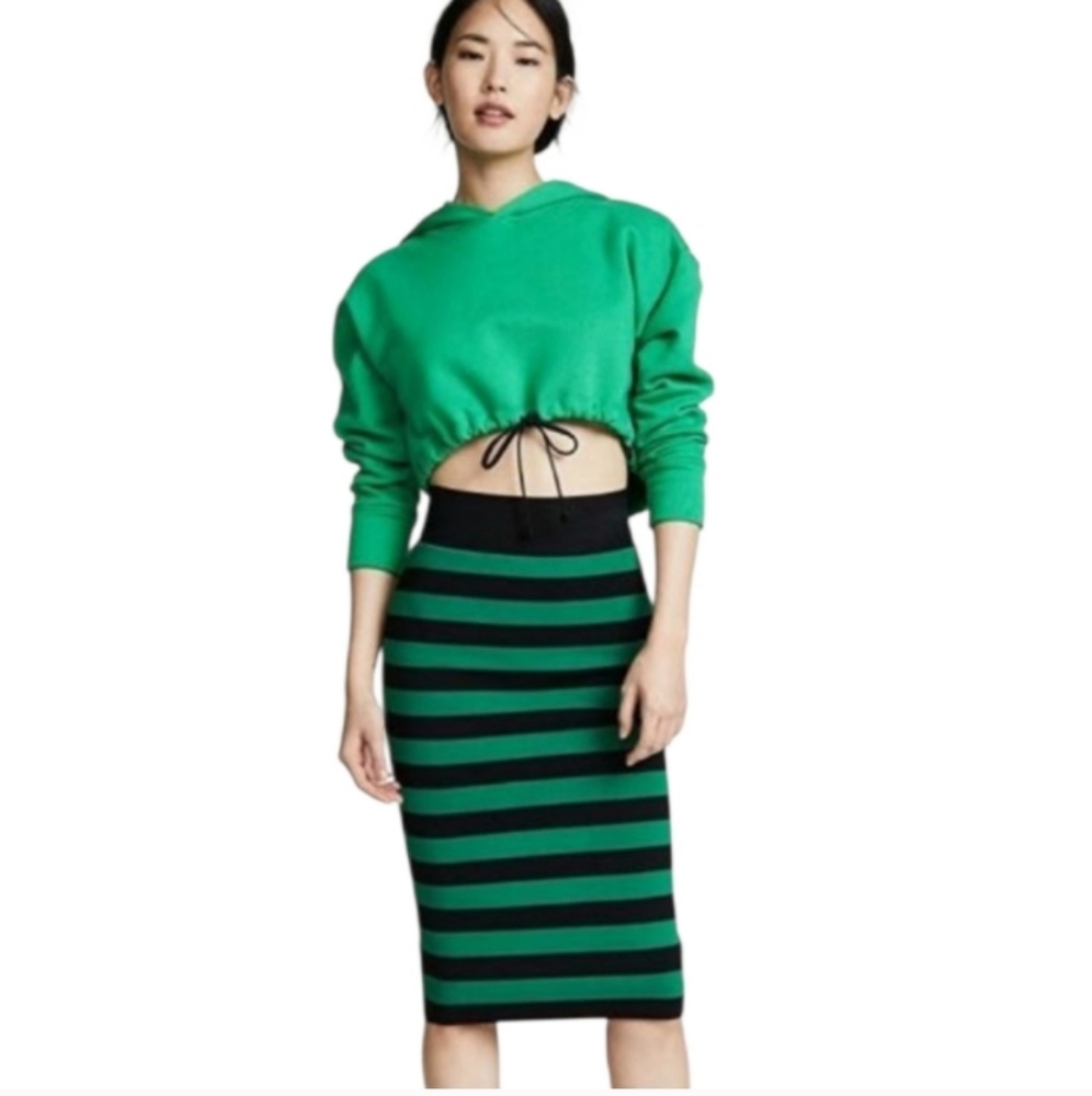 Veronica Beard Baker Skirt in Green Multi Stripe Knit Size Large